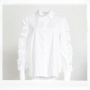 Harshman Juliana White Cotton Ruched Sleeve Shirt 2X NWT